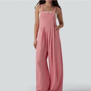 HALARA adjustable straps pleated linen-feel resort overalls